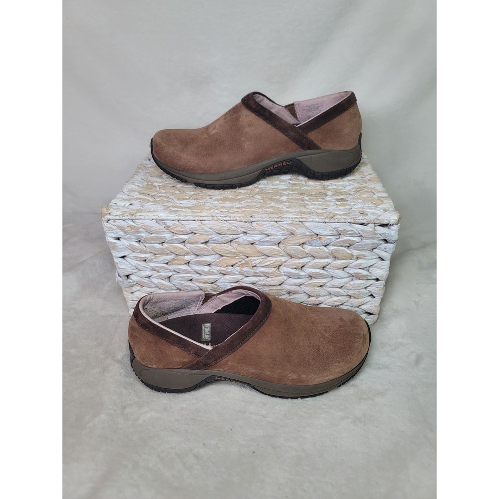 Merrell Encore Adams Dark Earth Suede Slip On Mocs Earthy Minimalist Womens 6.5